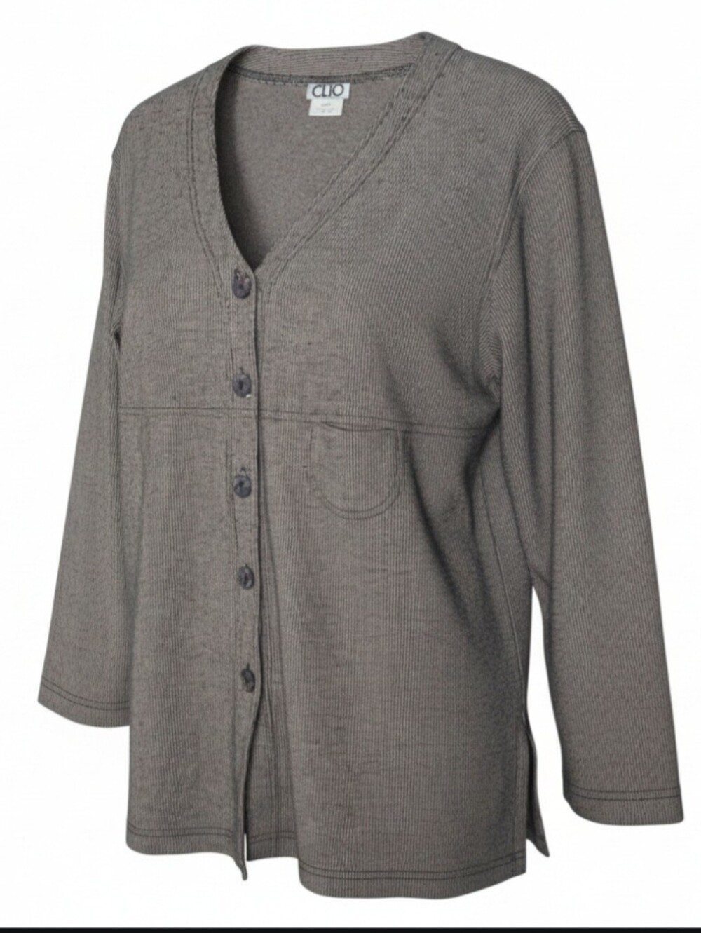 Clio Ribbed V-Neck Button Front Top/cardigan in Taupe Stripe SZ M